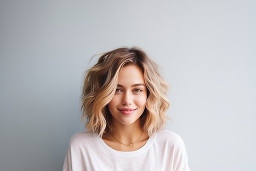 Pretty smiling joyfully female with fair hair 1